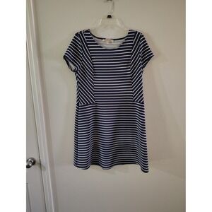 Magnolia Skye Navy Blue White Striped Short Sleeve Shift Dress Womens Large